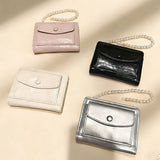 Minimal Crackle Bow Pearl Zip Bifold Wallet_Cwab06202