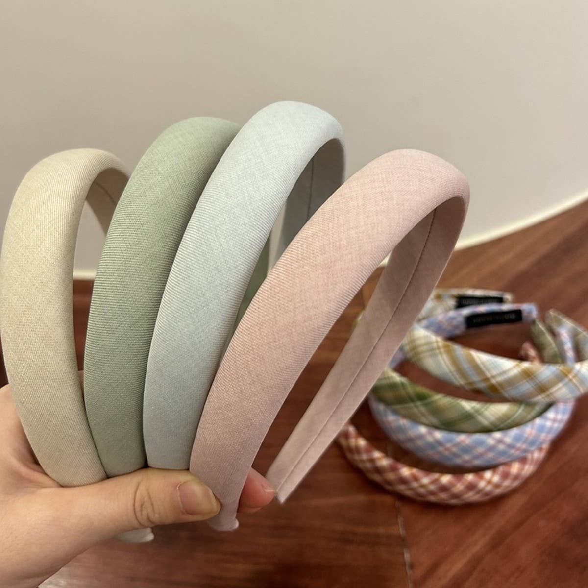 SMALL FRESH PLAID SOLID COLOR VERSATILE HEADBAND_CWAHA2857