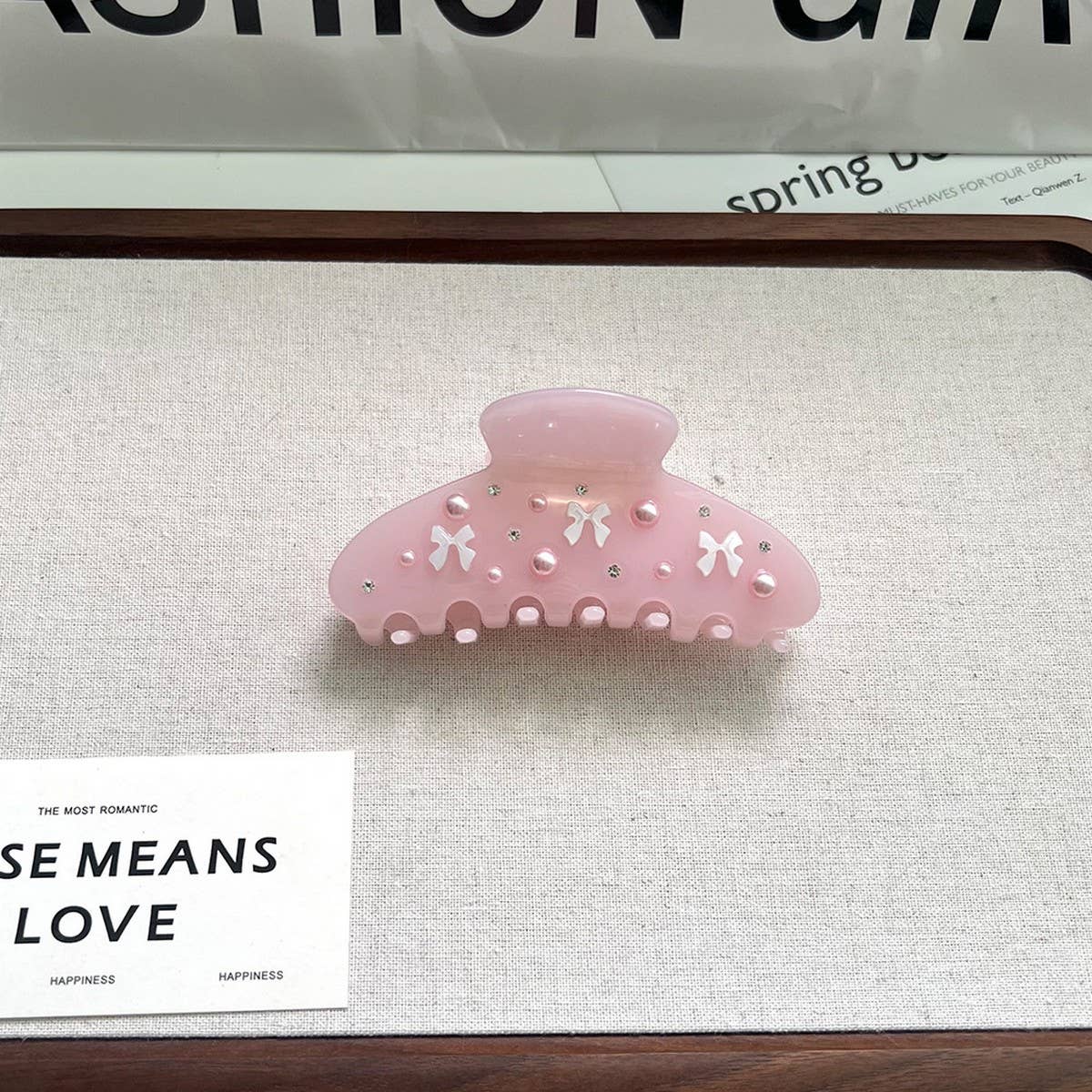 PINK BOW ACETATE CLAW CLIP CUTE ELEGANT STYLE_CWAHA5708