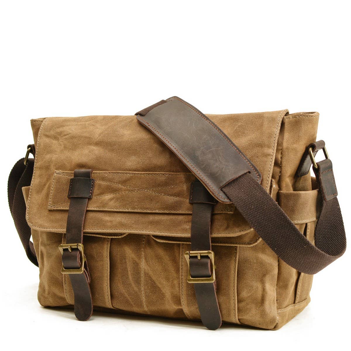 NEW WAXED CANVAS LEATHER SATCHEL FOR MEN_CWAB5561