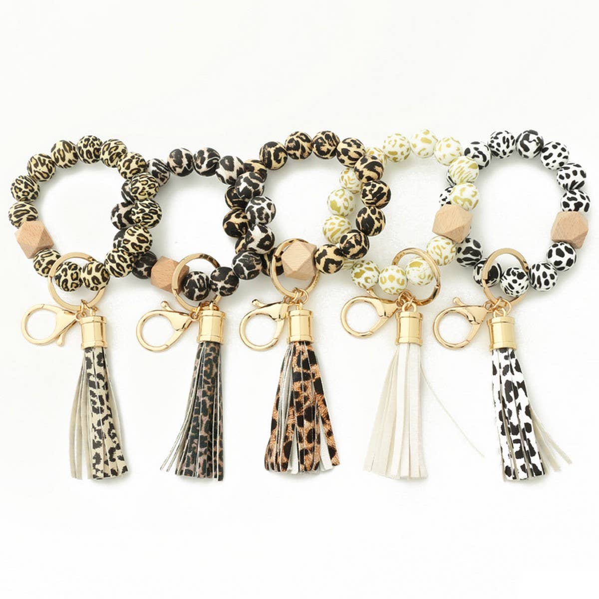 LEOPARD PRINT SILICONE BEAD BRACELET KEYCHAIN_CWMM6874