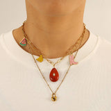 FRUIT PENDANT NECKLACE WITH STONE COTTON CORD_CWMM8873