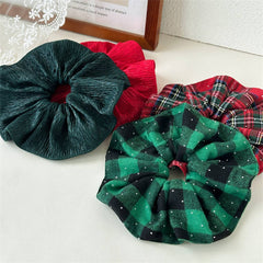 Xmas Plaid Bead Hair Scrunchie Retro Tie_Cwaha07608