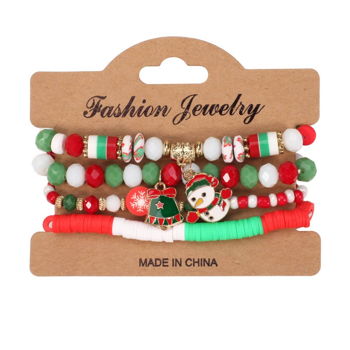 Cwmm10448_Christmas Charm Beaded Bracelet Snowman Tree Gift