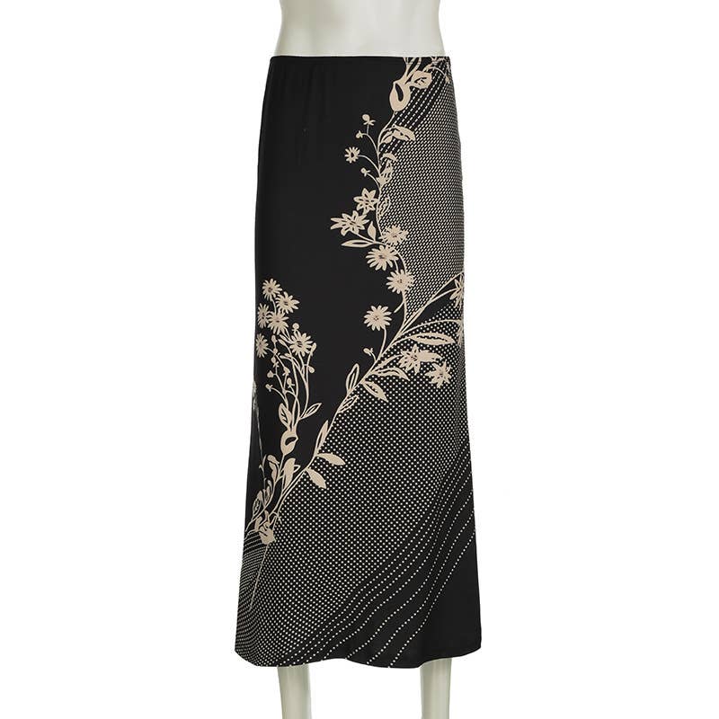 Vintage Daisy Print Low-Rise Drop A-Line Skirt