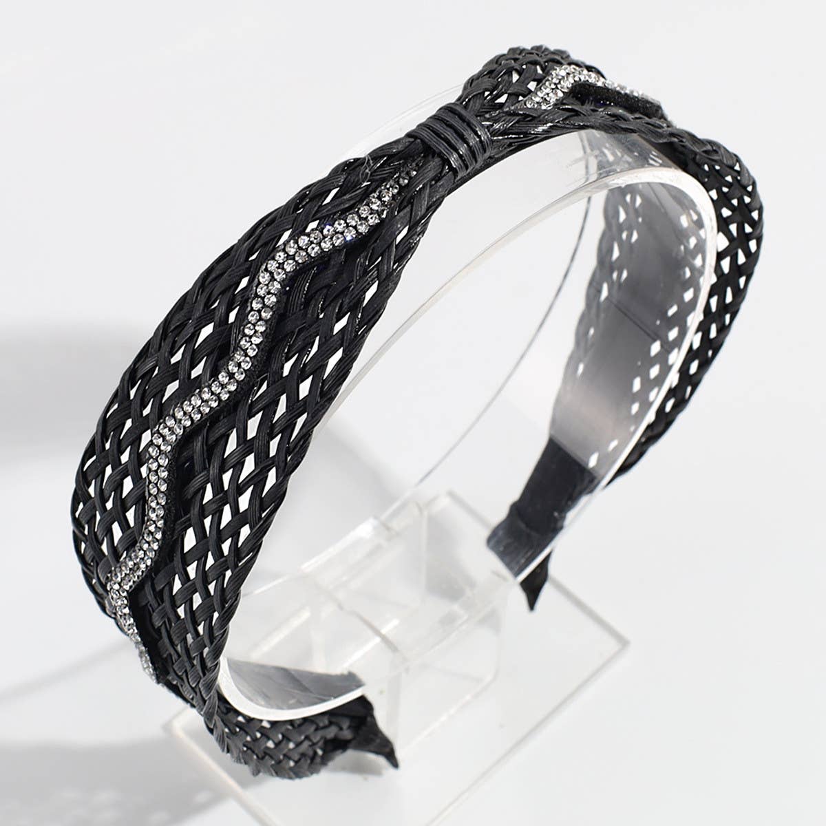 Wave Rhinestone Knotted Braided Headband