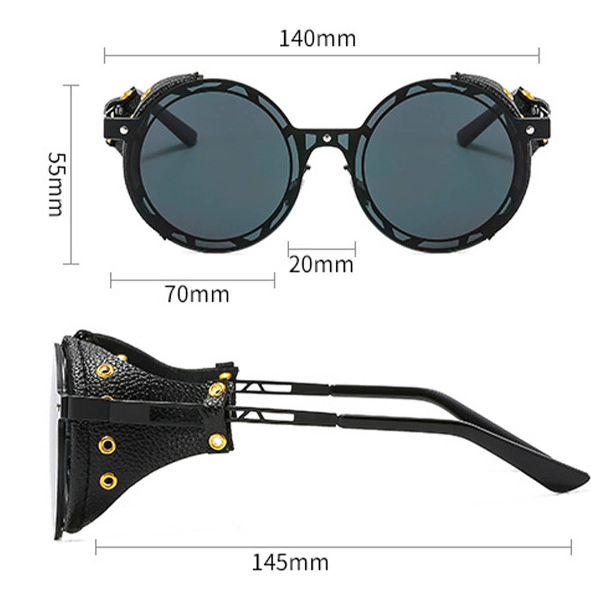 PUNK ROUND METAL SUNGLASSES WITH PU LEATHER_CWASG1152