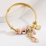 FASHIONABLE CAT HEART BEADED STEEL BRACELET_CWMM8585