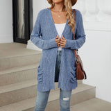 Solid-Color Casual Pocket Long-Sleeved Cardigan