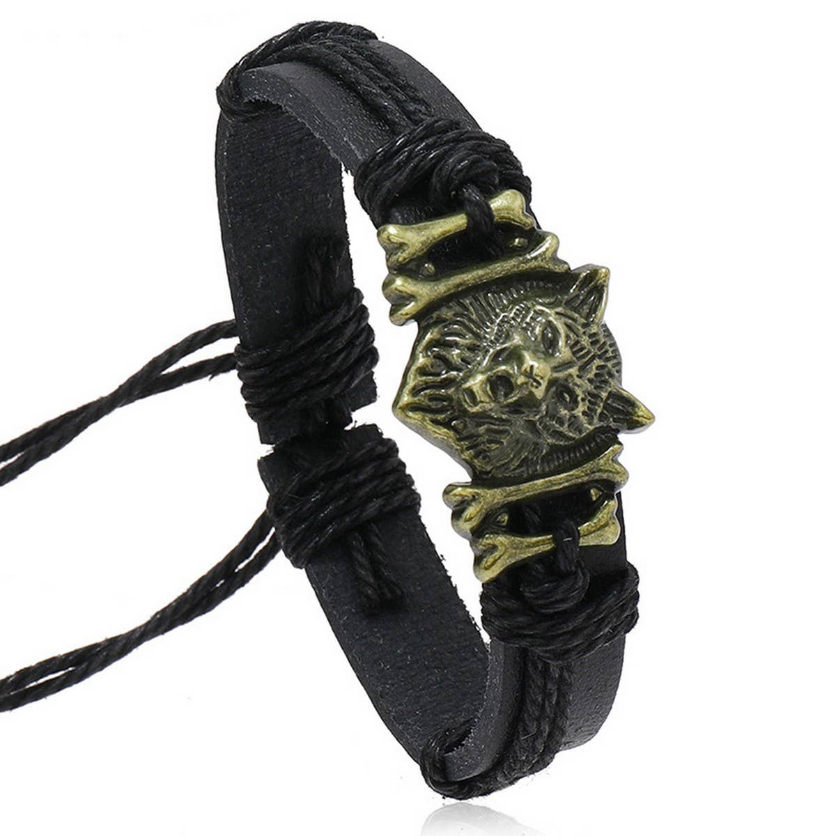 Vintage Braided Wolf Head Leather Bracelet_Cwmm4477