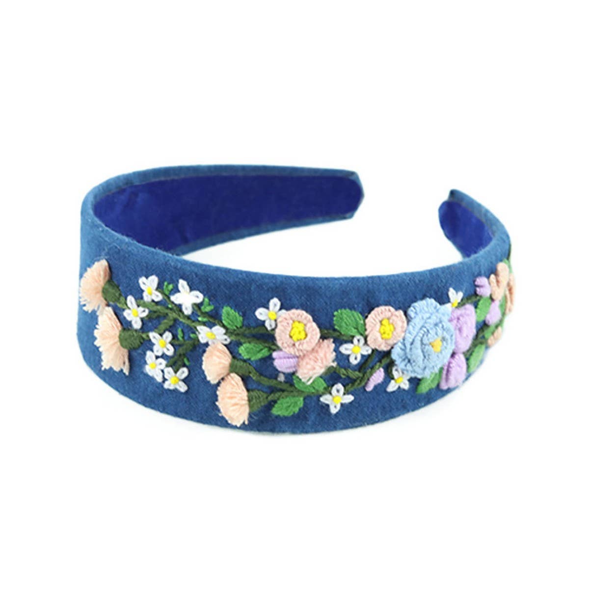 HANDCRAFTED INDIGO DYE HEADBAND VINE EMBROIDERY_CWMM6108