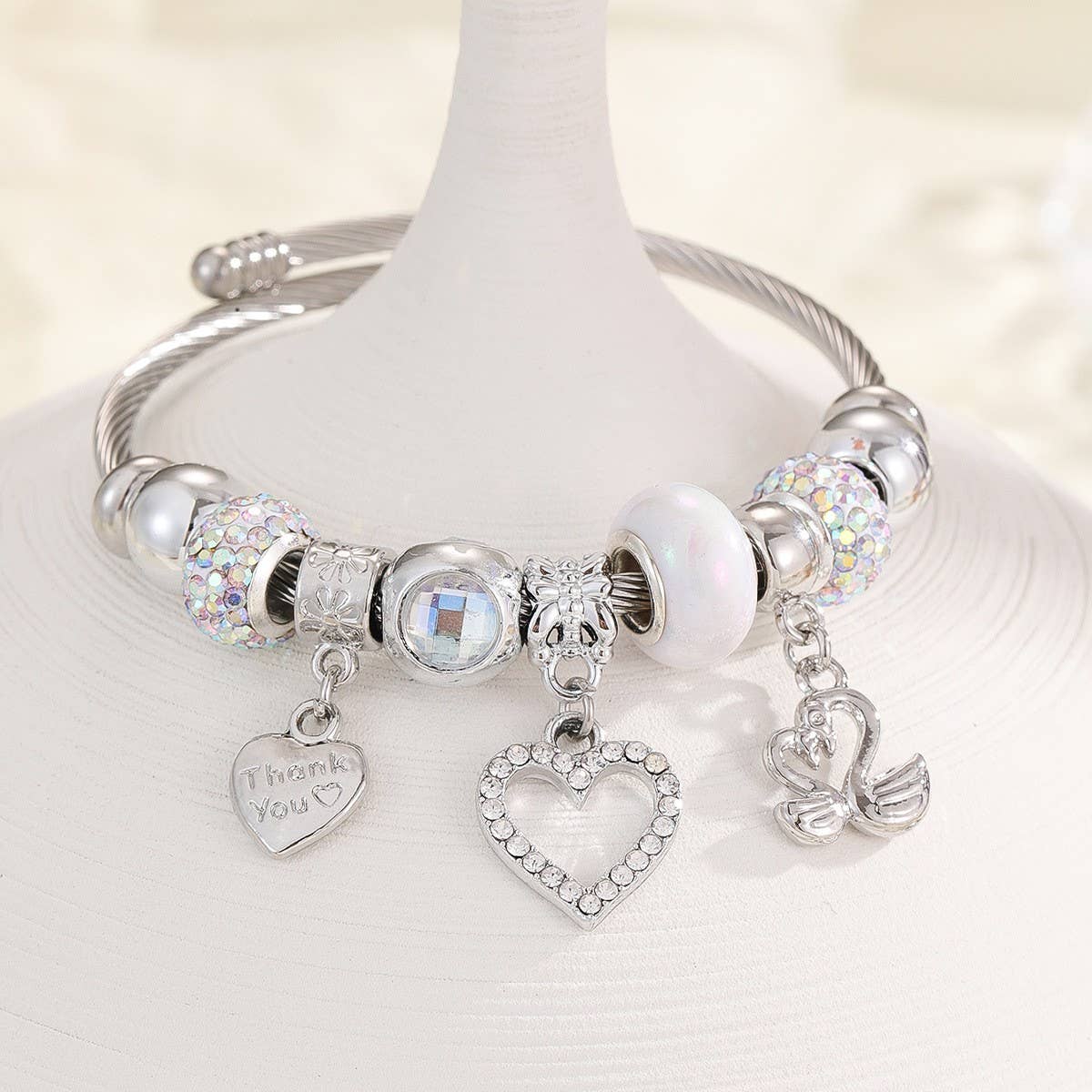 DIY HEART CHARM SILVER JINGLE BRACELET_CWMM8623