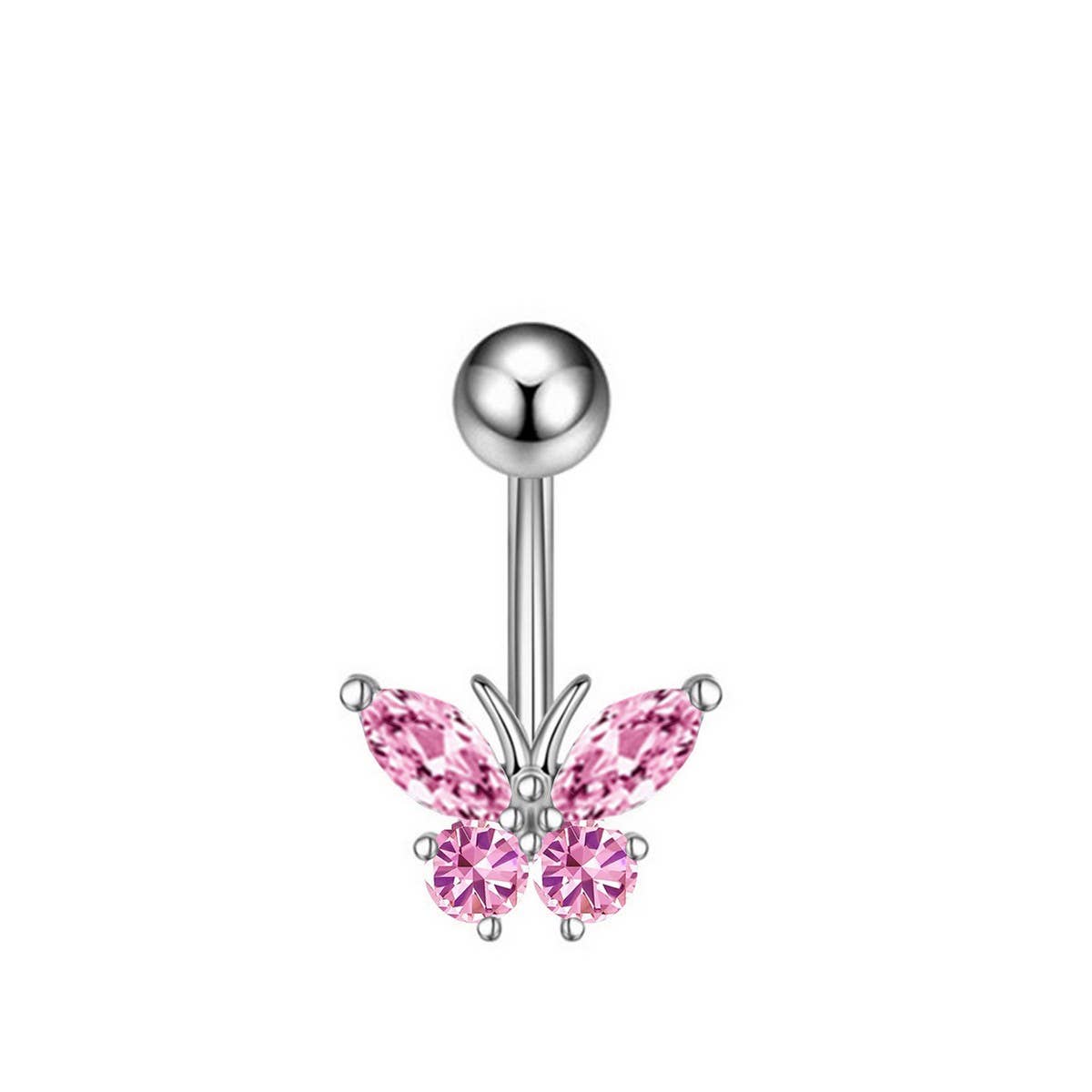 SEXY PINK BUTTERFLY CZ NAVEL RING PIERCING_CWMM9381