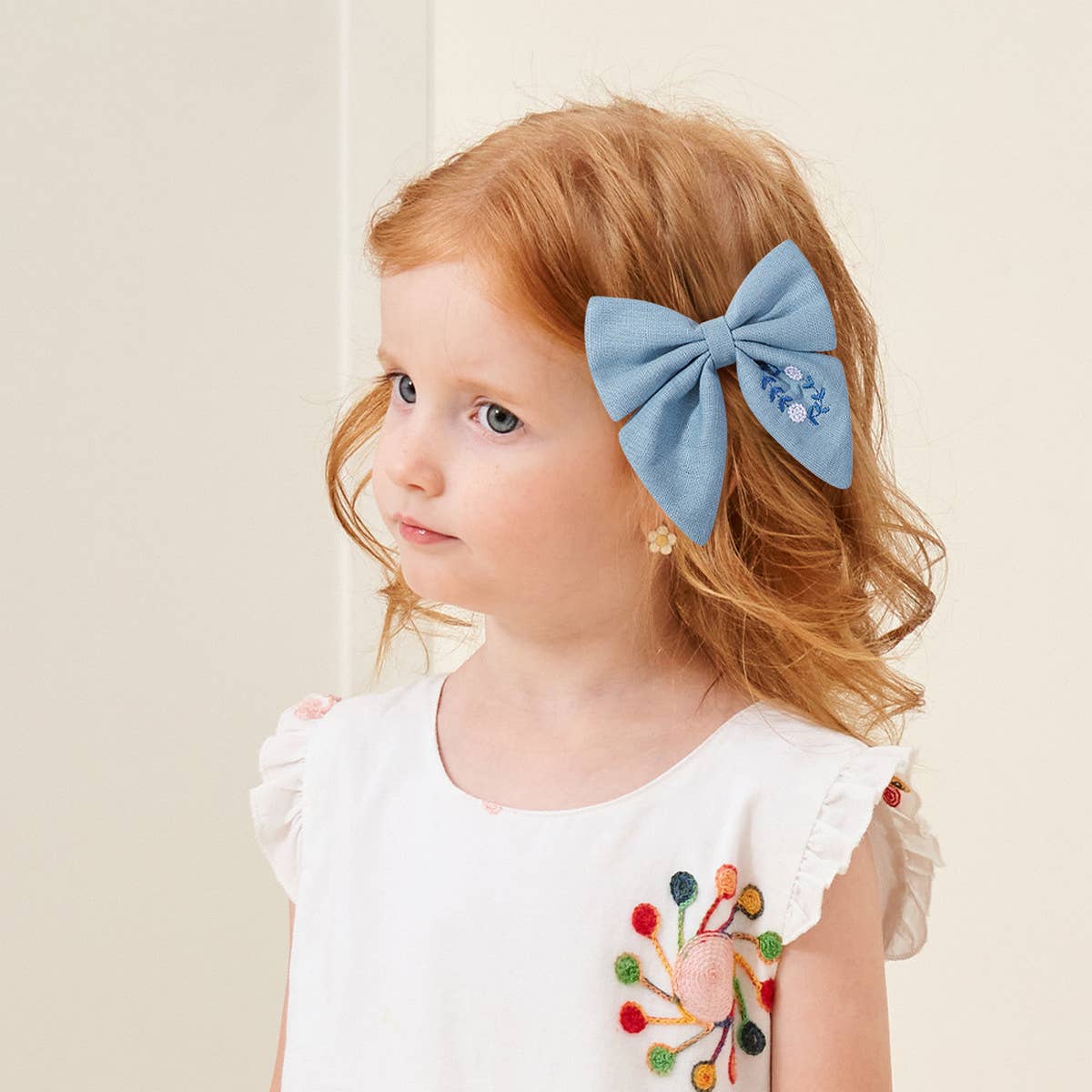 CHILDRENS EMBROIDERED FLORAL BOW HAIRPIN_CWAHA2352