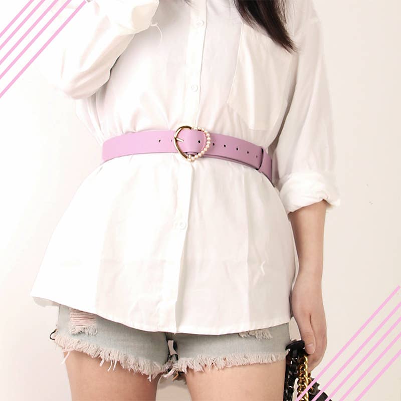 Elegant Heart-Shaped Pearl Needle-Buckle Belt