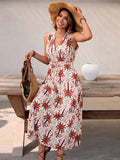 Vacation V-Neck High Waist A-Line Dress