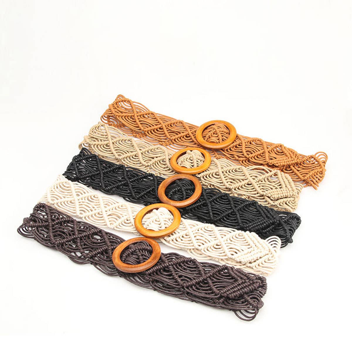 HANDMADE VINTAGE WOVEN BELT ROUND WOODEN BUCKLE_CWABE0408