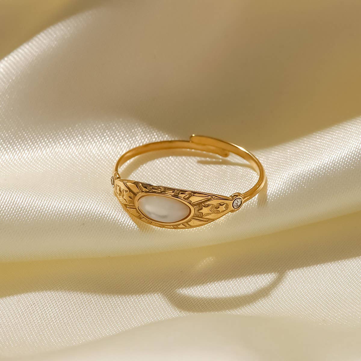 14K GOLD STAINLESS STEEL SET ZIRCON STAR OPEN RING_CWAJE1223