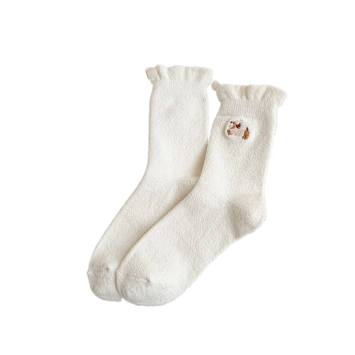 Soft Milk Fleece Embroidered Slouchy Socks_Cwms03219