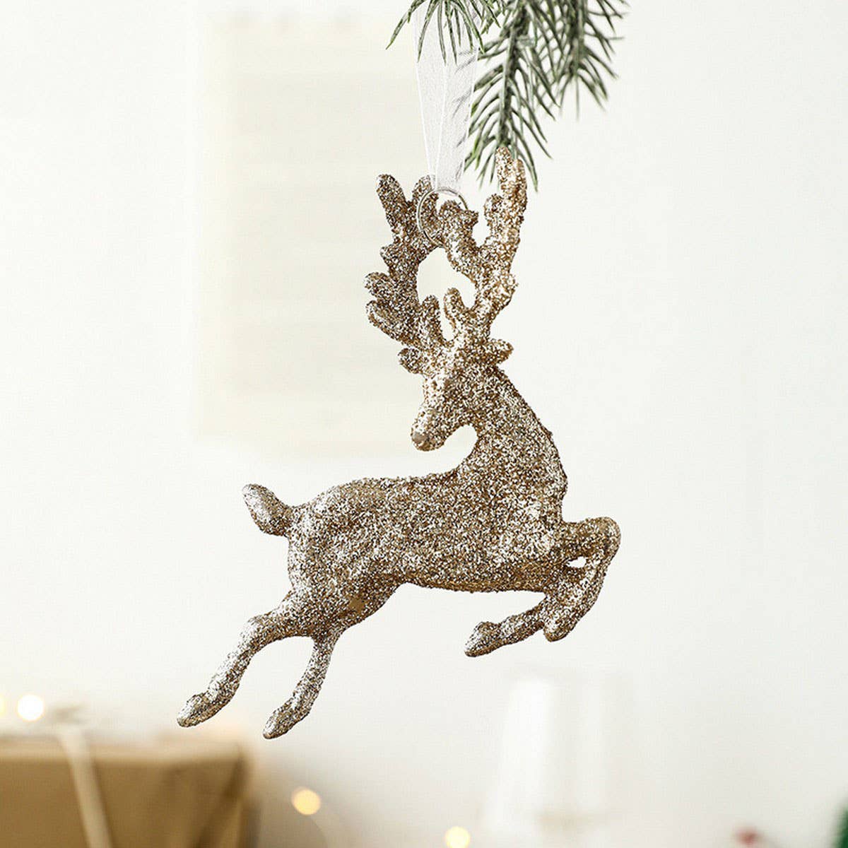 CHAMPAGNE GLITTER DEER CHRISTMAS TREE HANGING_CWMM9760