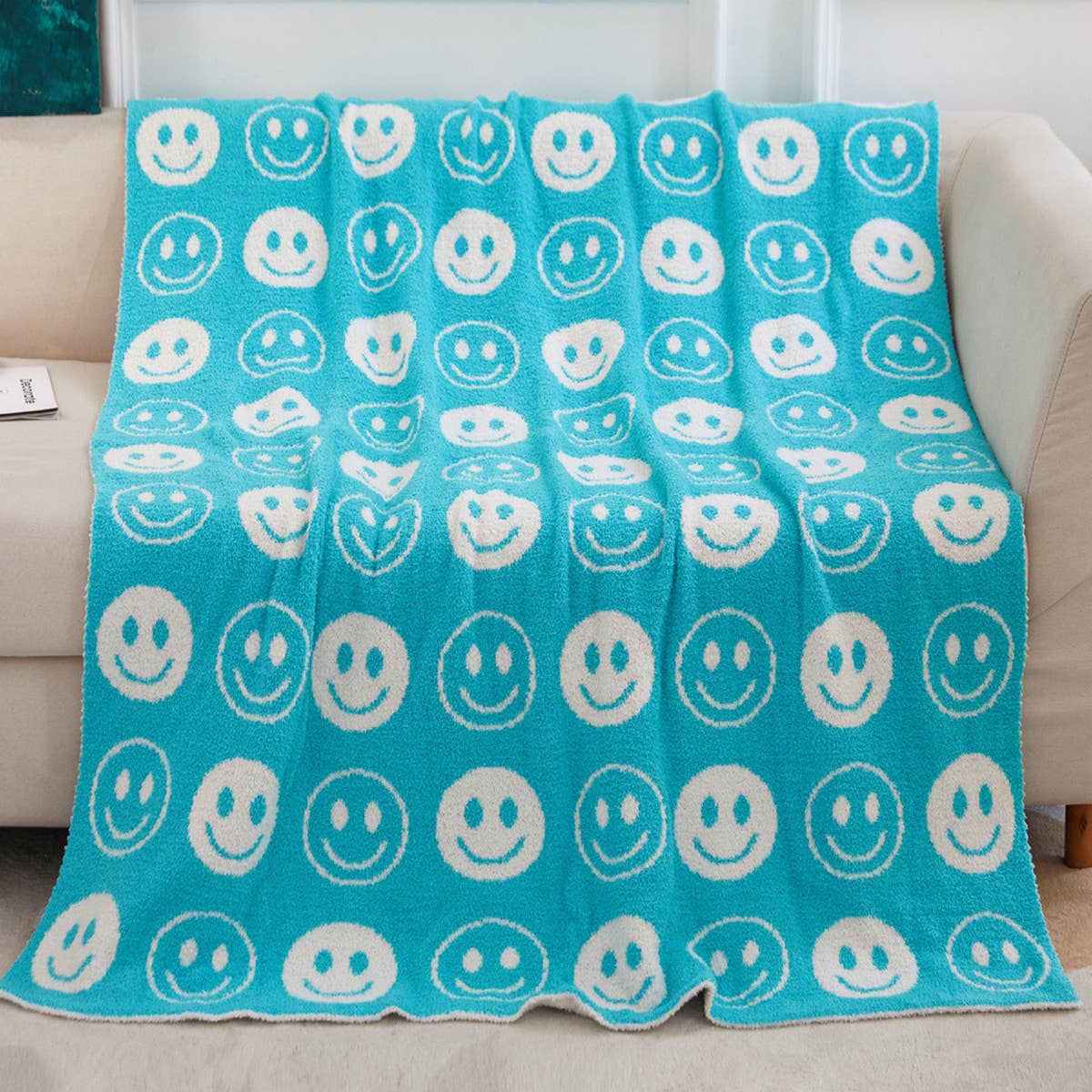 SMILING FACE KNITTED JACQUARD BLANKET SOFA BLANKET_CWMM0323