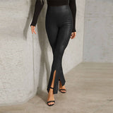 Solid Color Pu Pants With High Waist And Tummy
