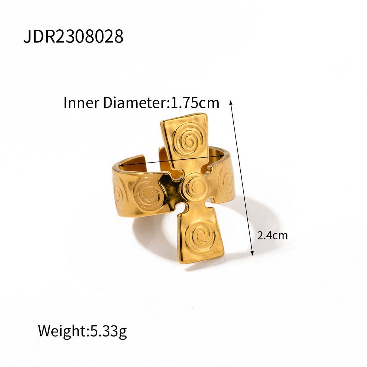 STAINLESS STEEL GOLD CROSS OPEN RING_CWAJE1227