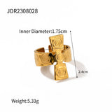 STAINLESS STEEL GOLD CROSS OPEN RING_CWAJE1227