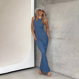 Vacation Sexy Backless Solid Color Tank Dress