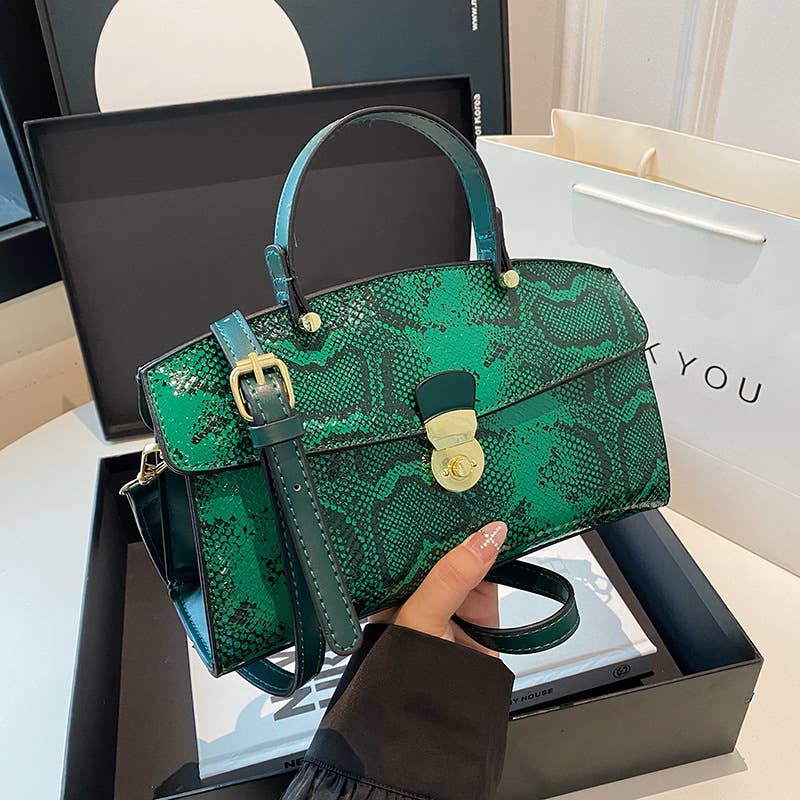 Large-Capacity Snake-Patterned Hand-Held Tote Bag