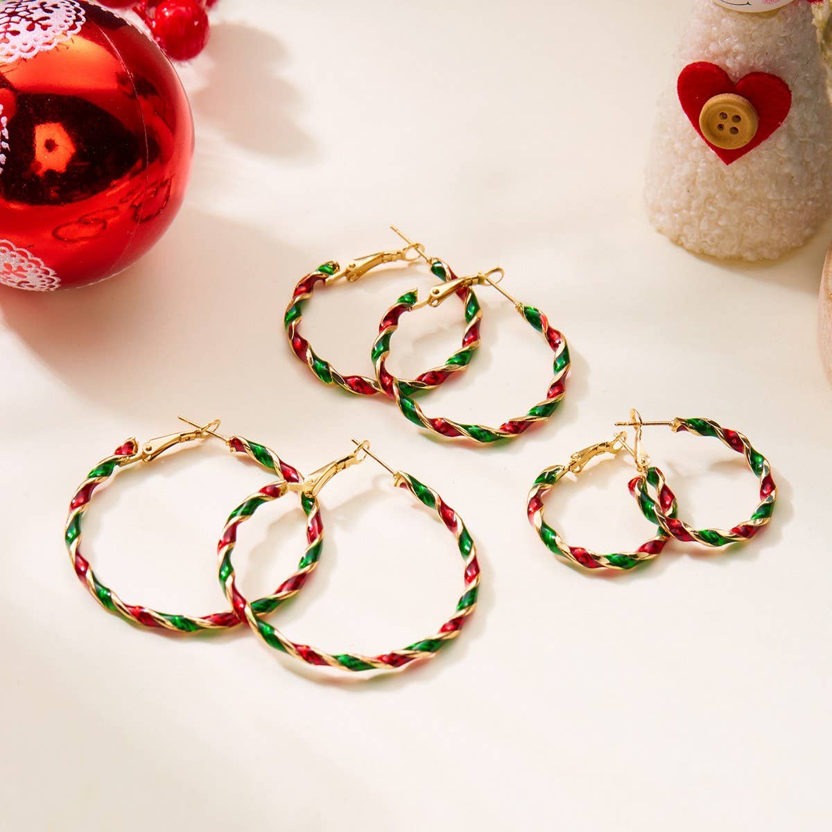 Cwaje2513_Christmas Colorful Spiral Geometric Hoop Earrings