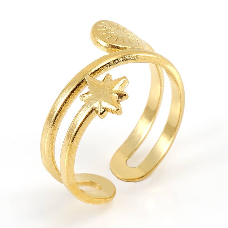 18K Stainless Steel Star Cold Wind Double Ring_Cwaje2744