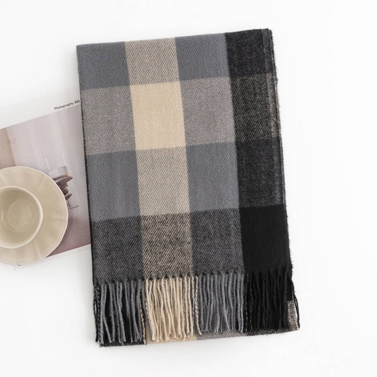 MELANGE PLAID SCARF SOFT FAUX CASHMERE FALL WRAP_CWASC1004