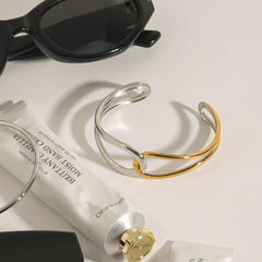 18K GOLD SILVER TWIST KNOT HOLLOW OPEN CUFF_CWAJE4861