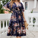 BOHO FLORAL V NECK DRESS PLUS SIZE SUMMER_CWDMD5964