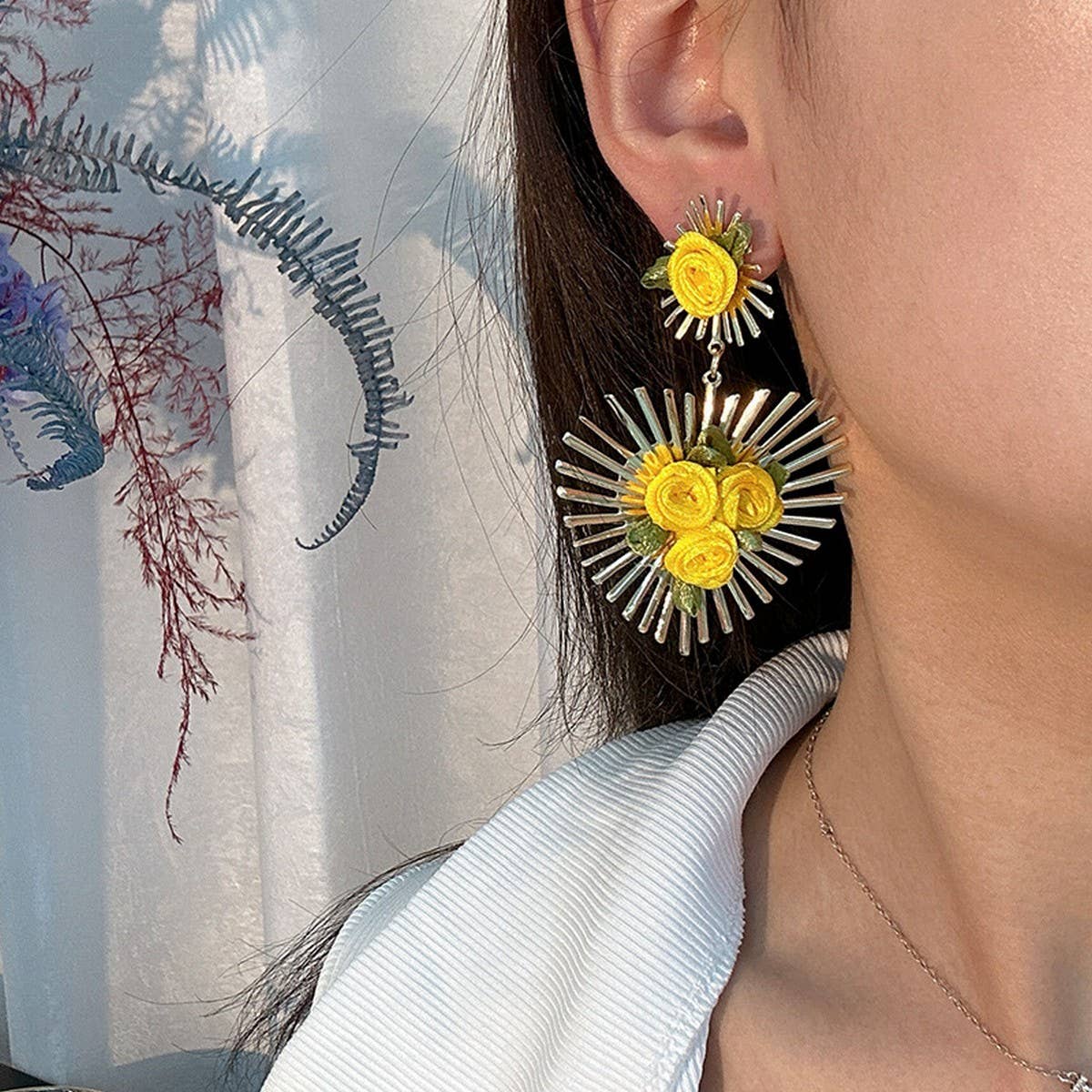 HANDMADE FABRIC FLOWER HEART EARRINGS FOR WOMEN_CWMM6254