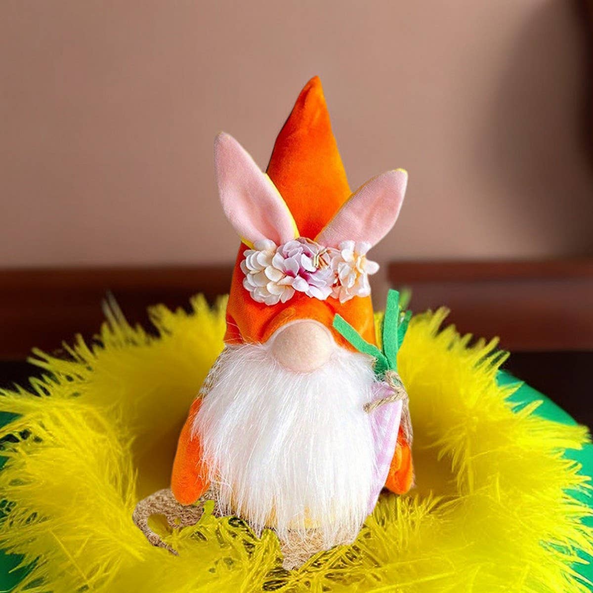 EASTER BUNNY GNOME HOLDING A BOUQUET OF FLOWERS_CWMM3481