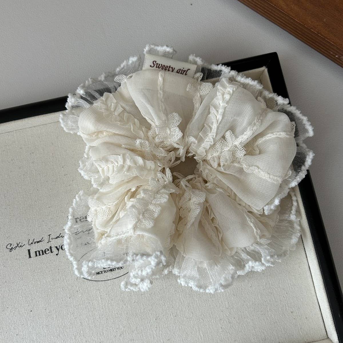 White Atmosphere Large Intestine Hair Scrunchies