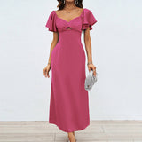 Solid Color Peach Collar Slim-Fit Dress
