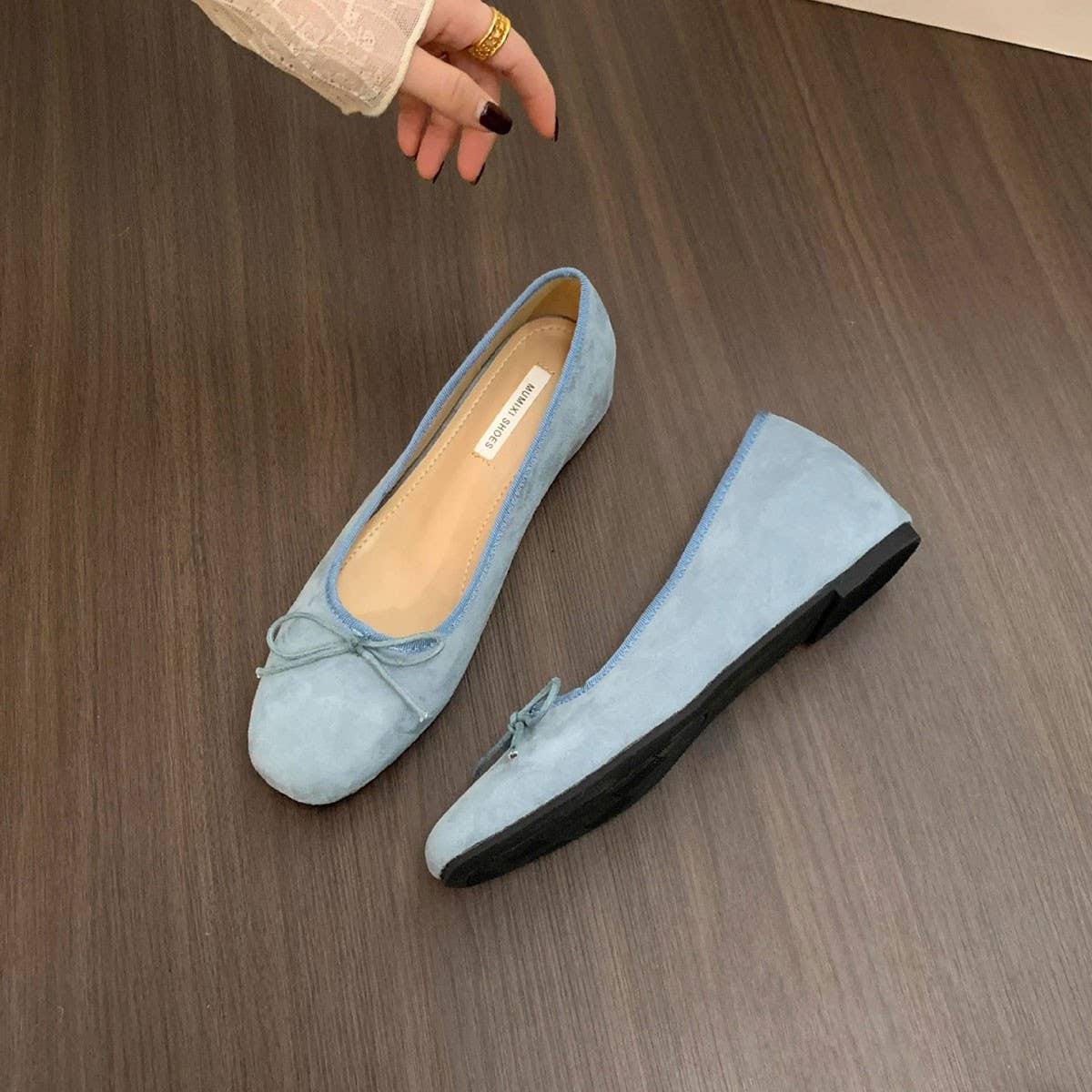 Wedge Red Suede Ballet Flats With Bow