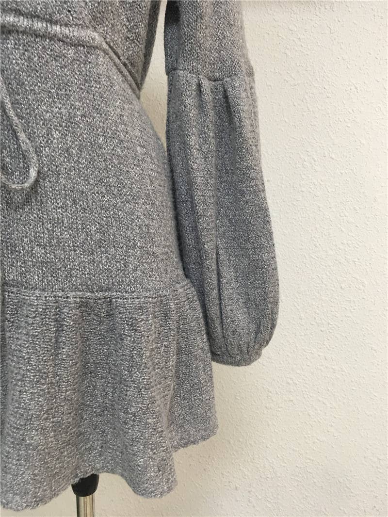 SOLID COLOR TIE V-NECK SWEATER LONG SWEATER_cwdsd4919