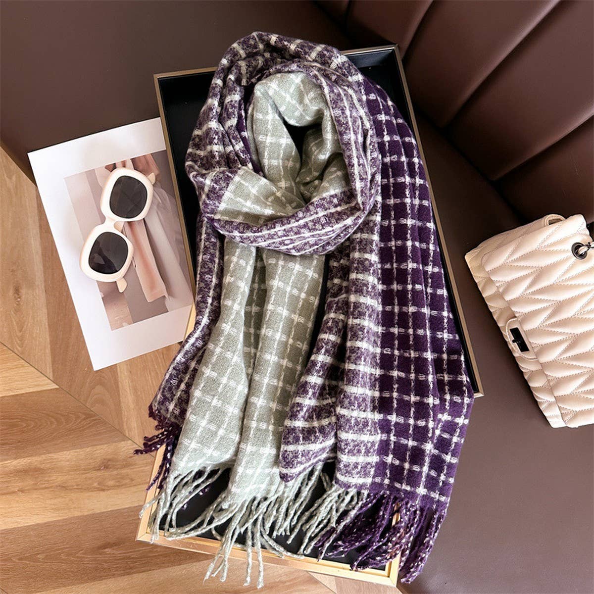 PLAID COLORBLOCK SCARF UNISEX WARM WINTER SHAWL_CWASC1447
