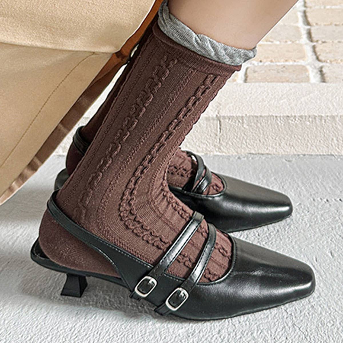 Twist Lace Ruffle Crew Socks For Women_Cwms1348