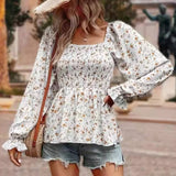 Womens Small Floral Square Collar Fallow Top_Cwtbll0760