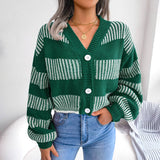Striped Lantern Sleeve Cardigan Jacket