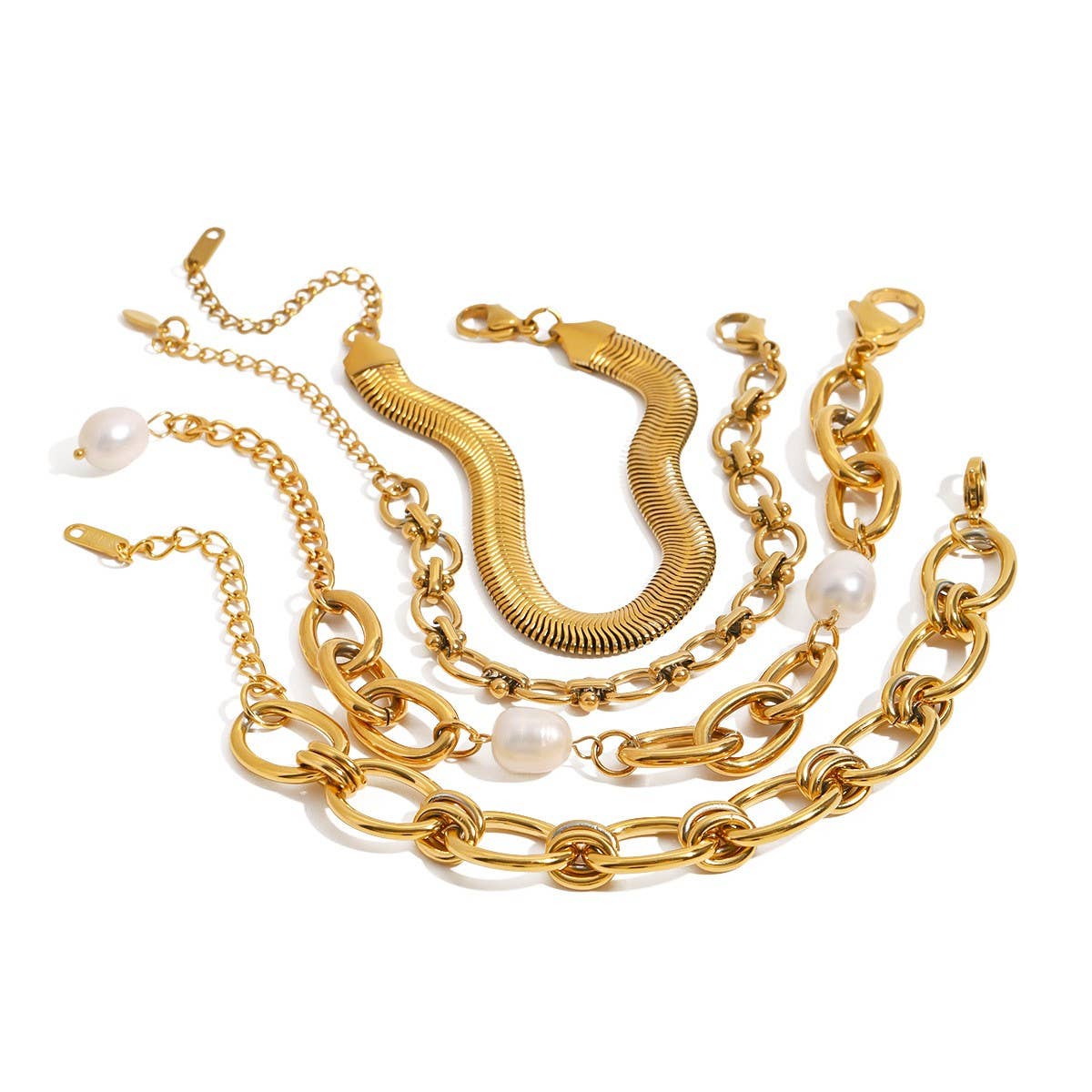 CHIC GOLD PEARL BRACELET WITH STAINLESSSTEEL CHAIN_CWAJE4673