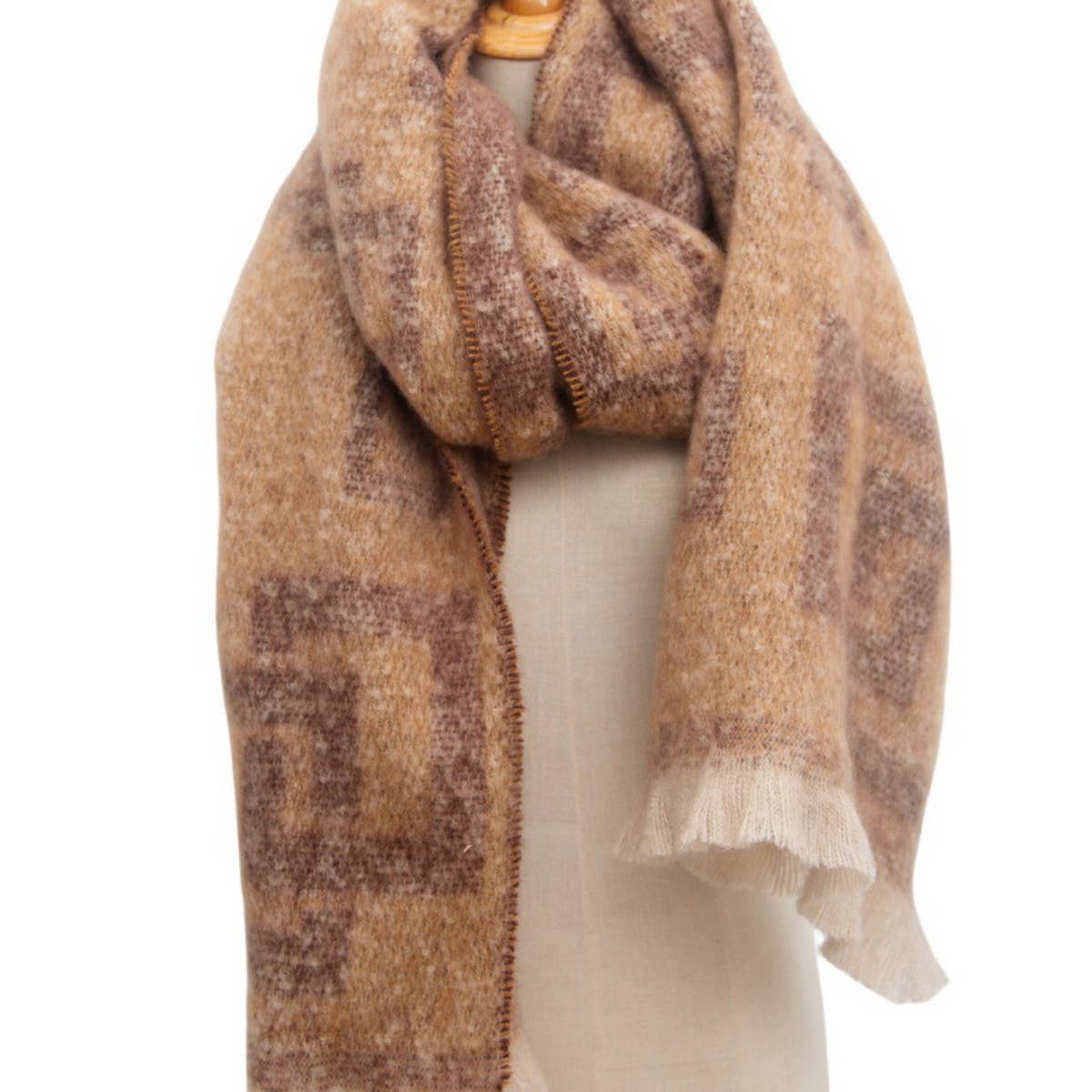 GREEK KEY JACQUARD SCARF FRINGE WINTER WRAP_CWASC0868