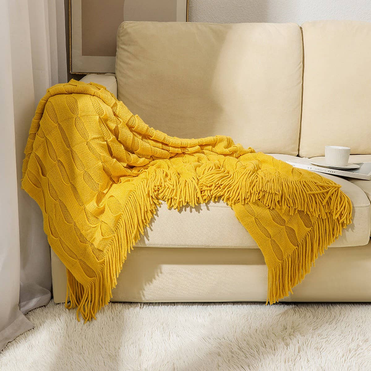 KNITTED THIN TASSEL SOFA BLANKET BED END BLANKET_CWMM0222