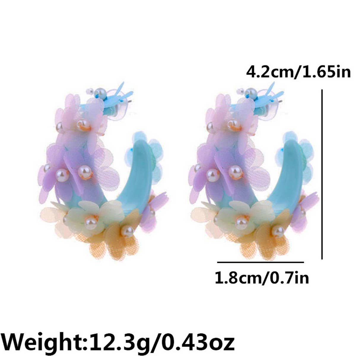 HANDMADE PEARL FLOWER C SHAPED EARRINGS_CWMM6275