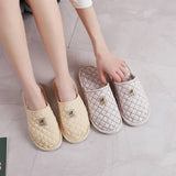 PLAID COTTON CLOSED TOE SLIPPERS WITH RUBBER SOLE_CWSHF0201